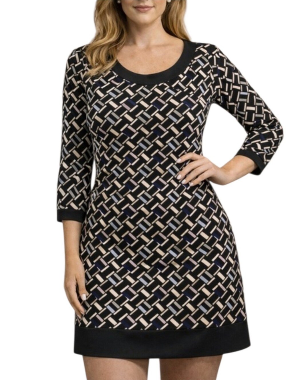 WHBM Black & Gray Graphic Long Sleeve Tunic Mini Dress Size‎ Medium